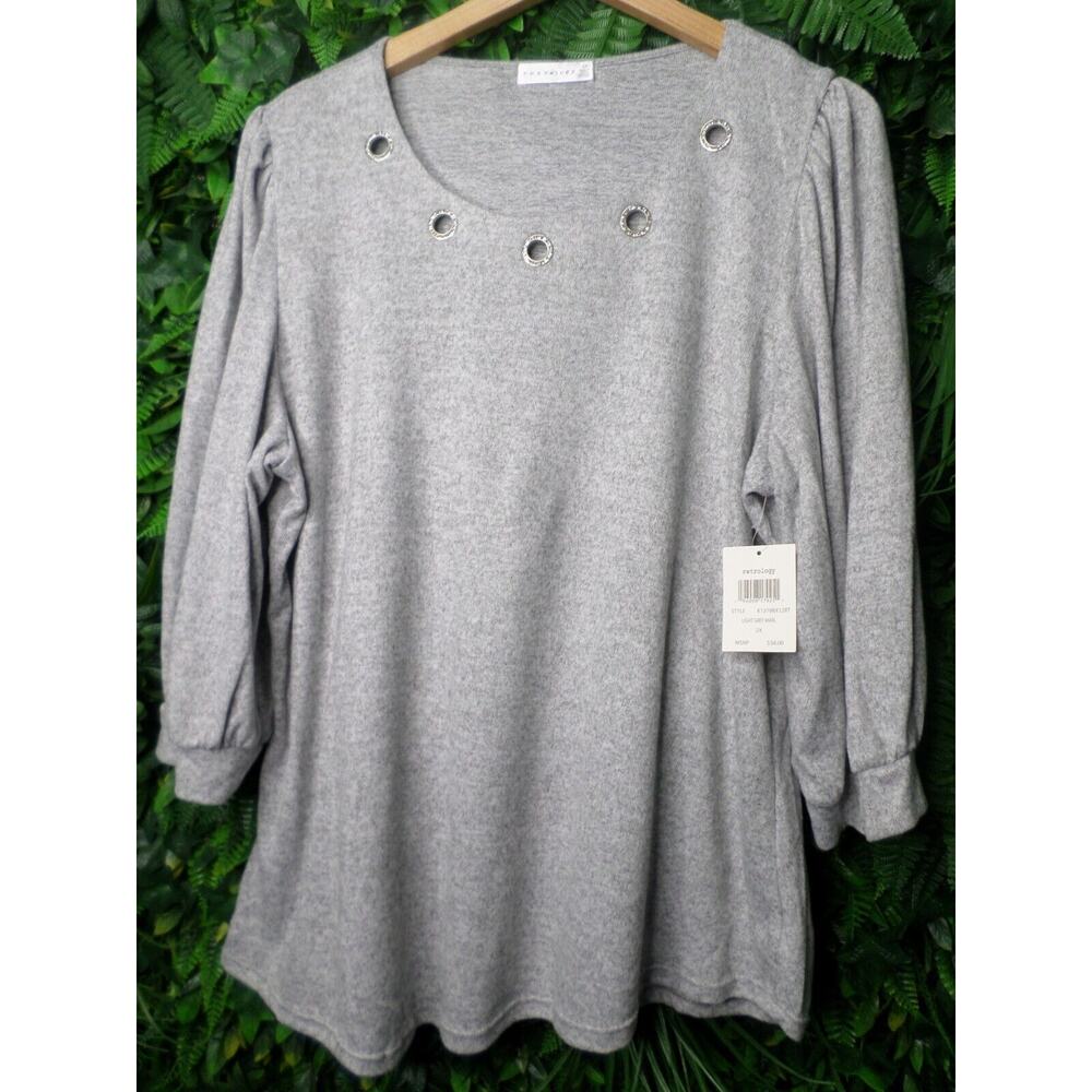 RETRELOGY Tops Women 2XL Gray Balloon Sleeve Blouse Stone Jeweled NWT 0013 - Picture 8 of 14